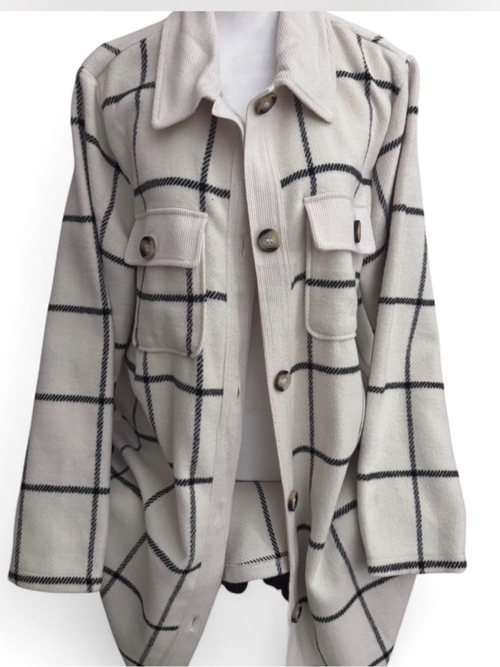 MELLODAY Cream Trench Coat with Black Windowpane